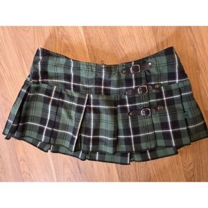 Royal Bones Goth Grunge Plaid Green Mini Skirt Size XL Schoolgirl Emo Academia